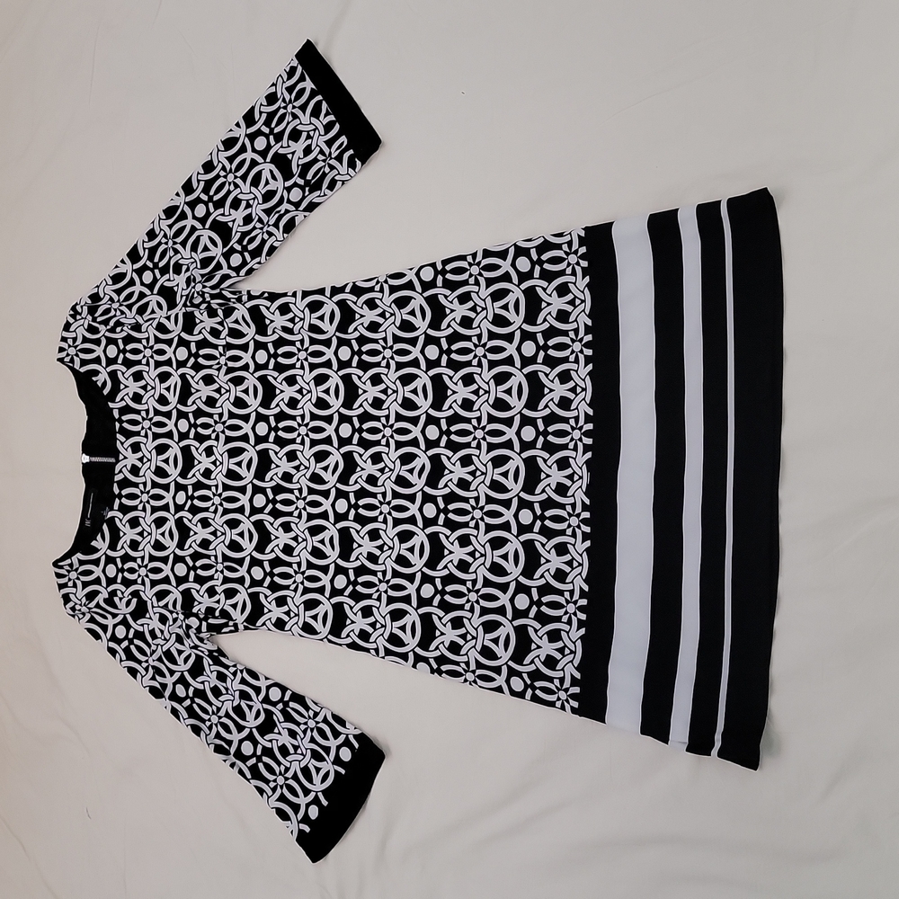 INC International Concepts sheath dress black/white geo print size L